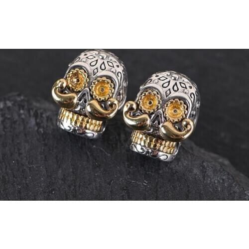 925 Sterling Silver mustache skull Mens Stud Post earrings earring Jewelry A4305