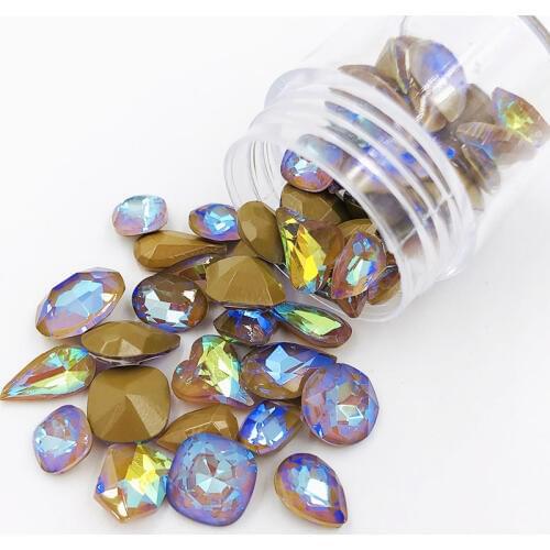 Free shipping High quality Brown mocha fluor pointback nail art Mix shape crystal glass rhinestones for nails Accessories