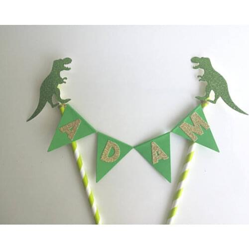 Glitter straw dinosaur Cake Topper custom number Bunting Banners boy or girl Birthday Party birthday baby shower decor
