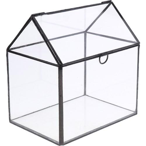 House Shape Clear Glass Geometric Terrarium Box Tabletop Succulent Plant Planter Fern Moss