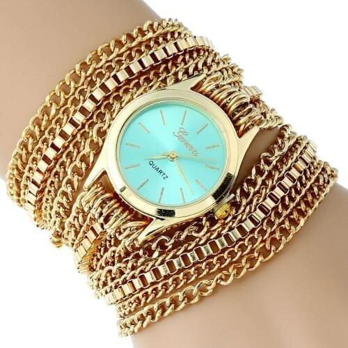 Gnova Platinum Metal Golden Chain Large Strap Watch women wristwatch Clasic Dial luxury woman hours casual dress