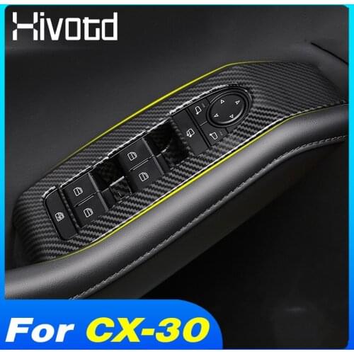 Hivotd Window Button Cover Interior Accessories Lift Switch Panel Trim Decoration Car Styling For Mazda CX-30 CX30 2020 2021