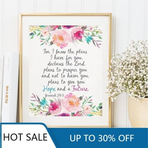 Bible Verse 29:11 Scripture Christian Wall Art Canvas Painting Posters Prints Flowers Wall Decor Pictures Aesthetic Home Decorat