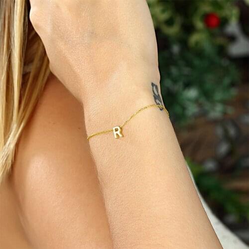 Fine Gold Plated R Letter Womens 925 Sterling Silver Jewelry Bracelet 925 Silver Wristlet