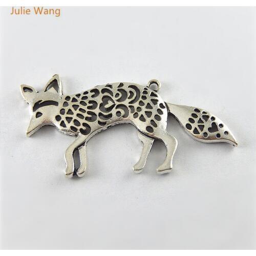 Julie Wang 5PCS 2017 Antique Silver Color Single Face Fox Charms Hanging Pendants Jewelry Suspension Necklace Accessory 51650