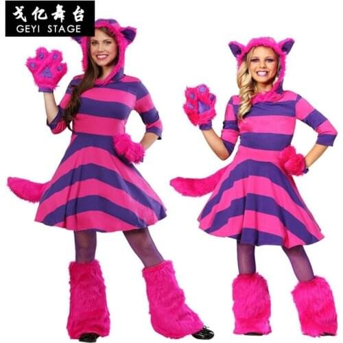 Alice In Wonderland Costume Cheshire Cat Cosplay Dress For Adult Kids Halloween costume Fancy Party Suit Parent-child Clothes