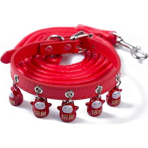 Cute Dog Cat Walking Rope Pet PU Leather Dog Collar Lead Leash With Small Bells Pet Products Accessories