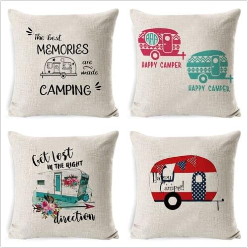 Cute Car Cushion Cover Best Memories Linen Decorative Pillows Happy Camper Pillow Cases Pillowcase Gift Bedroom Sofa Home Decor