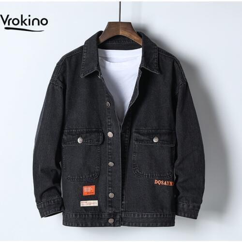 Large Size 4XL 5XL 6XL Denim Jacket 2019 Fashion Autumn and Winter New High Quality Black Denim Jacket Hip Hop Mens Clothing
