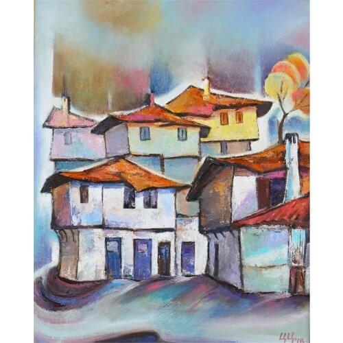 Landscape Cartoon City Printed 11CT Cross-Stitch DIY Embroidery Kit DMC Threads Knitting Craft Needlework Sewing Design