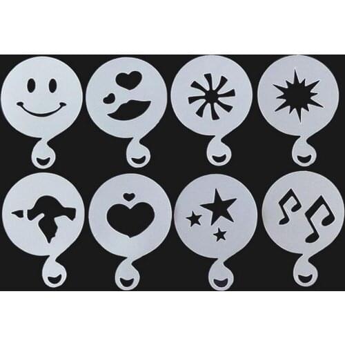 Set of 8 Barista Cappuccino Chocolate Stencil Templates for Coffee Duster