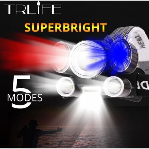 Super Powerful Headlight XHP50.2+2T6+COB Zoom Headlamp Rechargeable With Red Blue & White Light 18650Battery Head Flashlight L2