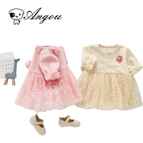 Angou 2021 New Infant Baby Girls Princess Sweet Romper Dress Grenadine Long Sleeves Point Jumpsuit Toddler Baby Girl Bodysuits