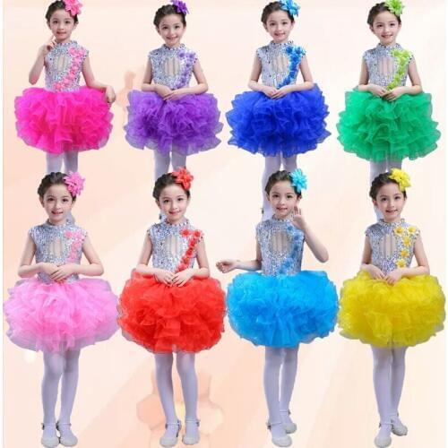 New Children Jazz Performance Dresses Tutu Sequins Ballet Dress For Kids Modern Dancing Costumes Skating Dresses For Girls
