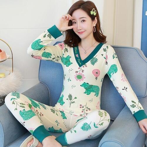 2019 Autumn Sexy V-neck Lingerie Thermal Body Shaper Underwear Set for Women Long Sleeve Warm Sleepwear Suit Long Johns Bodysuit