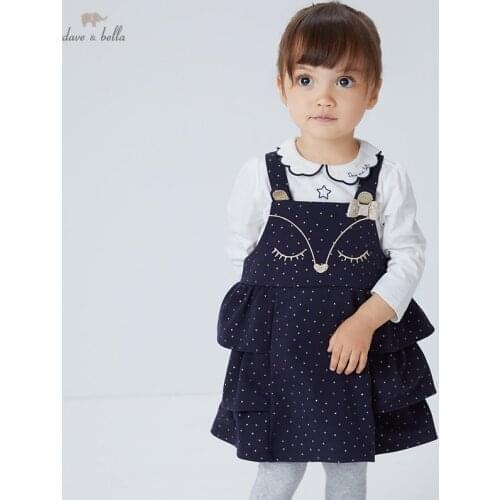 DB18634-2 dave bella autumn baby girls princess bow cartoon strap dress lolita party suspenders dress toddler children clothes