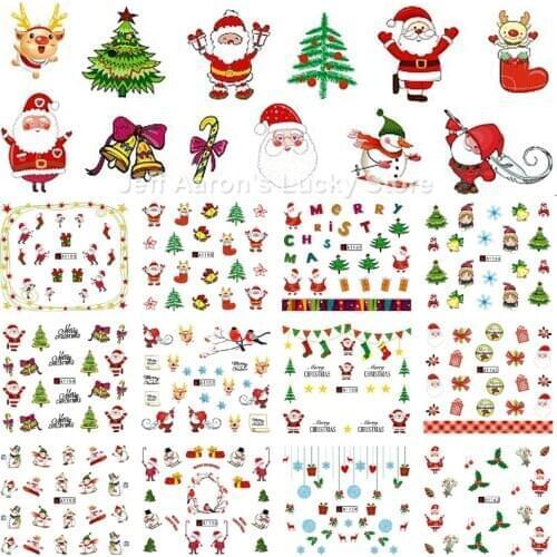 12 Sheets water transfer nail art stickers decals nails decorations manicure tools Christmas tree Santa Claus snowman design