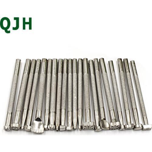 QJH 20pcs/set Alloy DIY Leather Carving Stamp Tools Multi-function Plant Tanned Leather Printing Trenching Device Diamond Cut