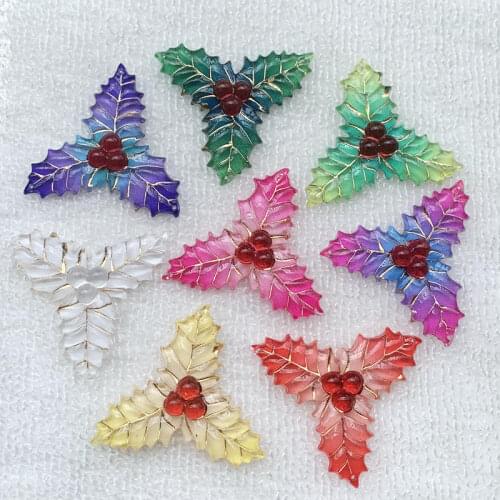 Christmas Leaves Beads Acrylic Transparent DIY Fashion Cabochon Jewelry Making Handmade Crafts Accessories 8 Colors for Choose