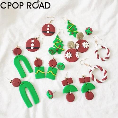 Sunflower Polymeric Clay Christmas Earrings for Women Green Christmas Tree Santa Claus Clothes Clay Earring Fashion Jewelry Gift