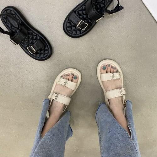 Summer Platform Shoes Fashion Buckle Strap Women Sandals Casual Platform Sandals Black Pu Outdoor Womens Sandals Punk Shoes