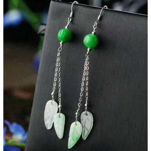Natural Emerald Green Jade Leaf DIY Earrings Charm Jewellery Fashion Accessories Hand-Carved Man Ahd Woman Luck Amulet Gifts