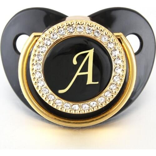 Gold Name Initials Letter A Black Bling Pacifier Bebe BPA Free Dummy Shining Baby Shower Gift 0-12 Months Nipple