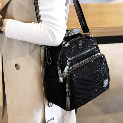 Womens Backpack Black Silver Sequins Canvas Vertical Square Designer Bags For Women Girl Large Handbag Shoulder Bag
