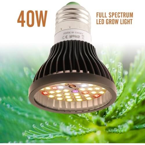 40W E27 Full Spectrum Led Grow Bulb Warm White Black Shell Plant Lamp for Office Home Small Garden