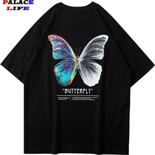 Hip Hop Oversize T Shirt Men 2021 Streetwear Harajuku Color Butterfly Tshirt Short Sleeve Cotton Loose HipHop T-Shirt Plus Size