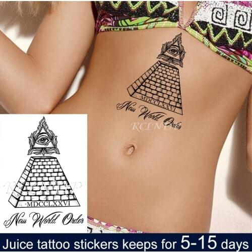 Waterproof Temporary Juice ink Sticker Ancient Egypt Big Eye Tower "New World Order" Fruit Gel Long lasting Tattoo for Men Women