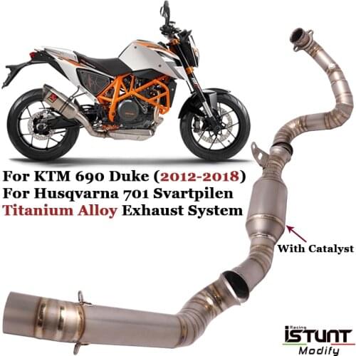 Motorcycle Exhaust For KTM 690 Duke Titanium Alloy Front Middle Link Pipe Catalyst Delete Husqvarna 701 Svartpilen 2019 2020
