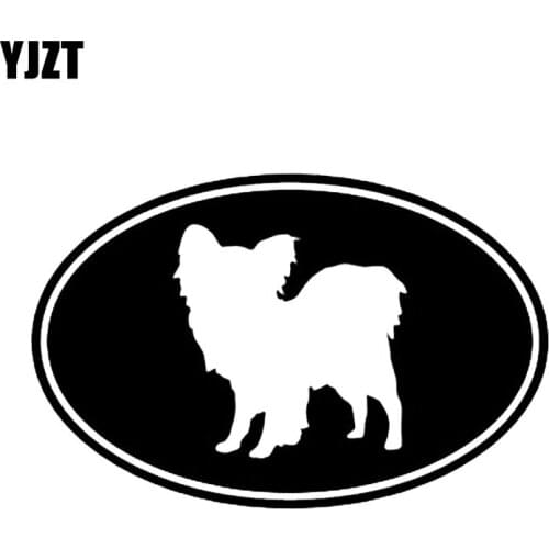 YJZT 12.7*8.3CM Papillon Dog Euro Oval Vinyl Car Sticker Cute Funny Cartoon Decoration Motorcycle Decals Black/Silver C6-1761