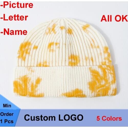 Factory price! Free Custom LOGO Design Winter Tie-dyes Melon Skin Beanie Warm Bonnet Casual Cap Parents-child Knit Hip Hop Caps