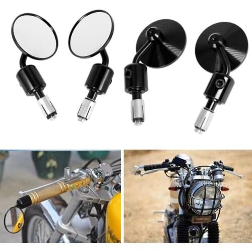 2PCS Motorcycle Universal CNC Aluminum Rear View Handle Bar End 7/8" Mirrors Black For Kawasaki Yamaha Honda Suzuki Chopper