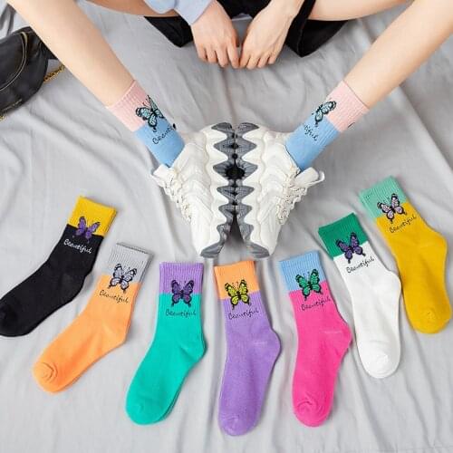 Butterfly Long Socks Female Middle Tube Socks Japanese Cute Ins Tide Super Hot Socks 1 Pair Colorful Socks For Women Wholesale