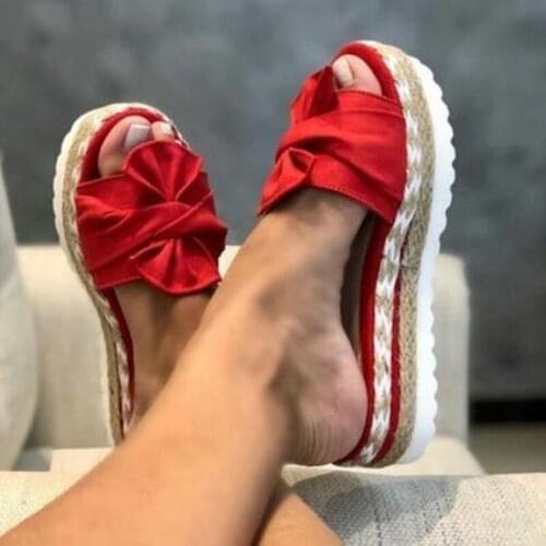 Adisputent Slippers Women Slides Summer Bow Summer Sandals Bow-Knot Slippers With Thick Soles Platform Female Floral Beach Shoes