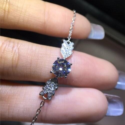 925 Silver Rhodium Plated Round D Color Nature Diamond Test Passed Moissanite Feather Pendant Bracelet Female Trendy Jewelry