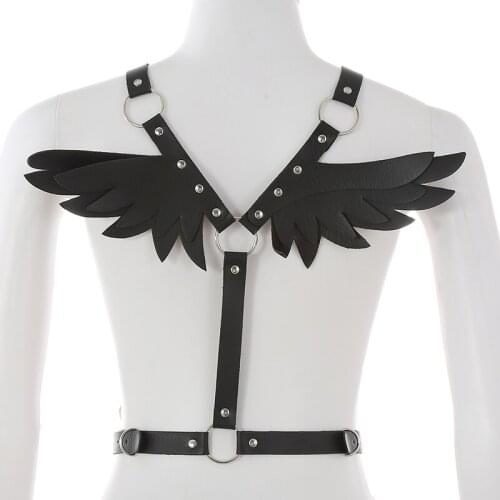 Sexy Angle Wing Women Chest Leather Harness Bra Back Garter Belt Gothic Body Bondage Erotic Punk Women Waist Blets Accessories