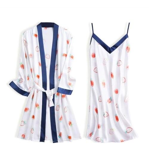 Women sexy lace silk robe & gown set sleep dress bathrobe 2 piece lounge set robes new nightgown robe set sleepwear