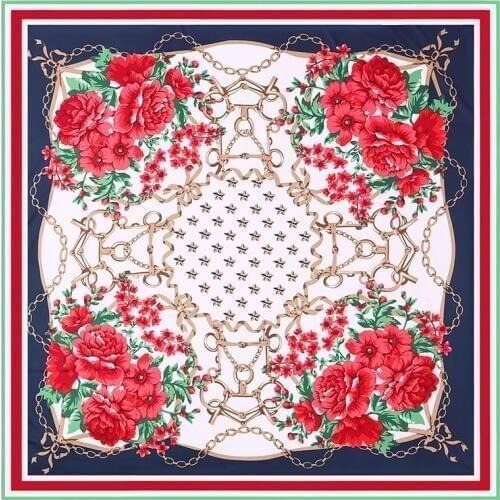 POBING Luxury Brand 100% Twill Silk Scarf Women Key Chain Print Square Scarves Echarpes Large Foulards Femme Wrap Bandanas 130CM