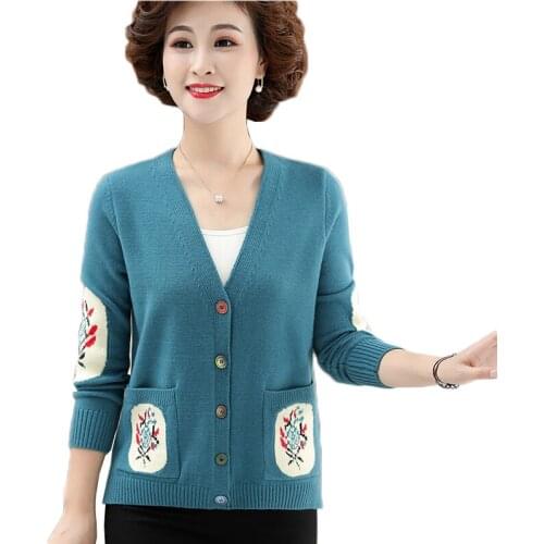 2020 New Autumn Female Cardigans Jacket Women Knitted Sweaters Coat Long Sleeve V-neck Embroided Sweaters Plus Size 4XL H47