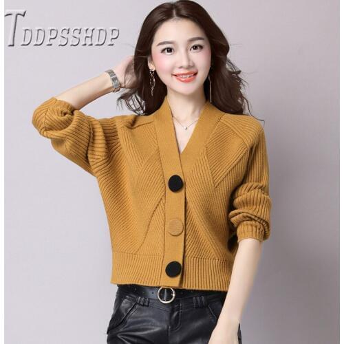 2019 Autumn Knitting Women Cardigan Sweater Korean Long Sleeve Button Decor Female Sweaters