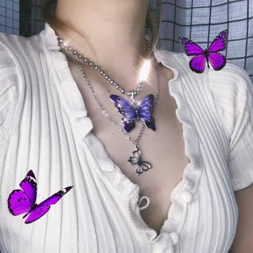 MONMOIRA INS Fashion Butterfly Pendant Necklaces Gothic Girls Vintage Harajuku Bead Necklace Ladies Chain Necklaces cwn0008-5