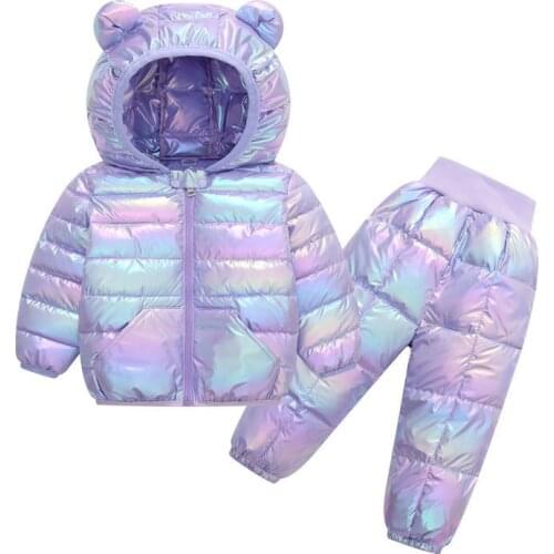 2019 Winter Warm Childrens Clothing Sets Baby girl Down Cotton Coats snowsuit Kids ski suit set Boys Hooded jackets+pants1-5Y