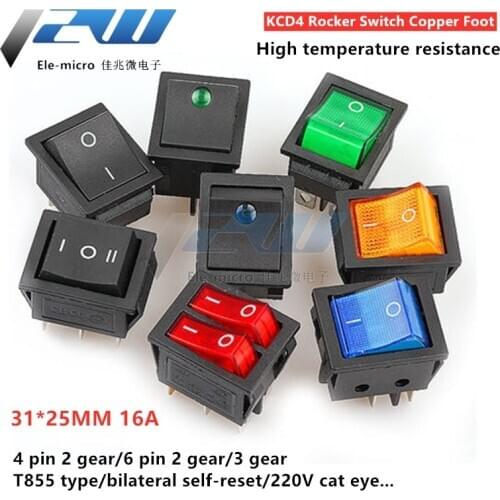 KCD4 Rocker Switch ON OFF Button 2 Position 4 Pin 6 Pin Electrical Equipment With Light Switch 16A 250VAC AC 250V