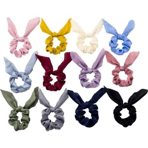1 Pack Solid Rabbit Ears Scrunchy Hair Bands Bow Ties Ponytail Holder Elastic Hair Ties - Satin Fabric Hair Accessories