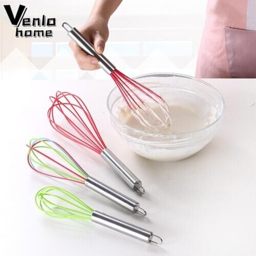 10 Inches Silicone Egg Beater Stainless Steel Handle Whisk Mixer Kitchen Tools Butter Blender Egg Rotary Egg Mixer Cooking Tool
