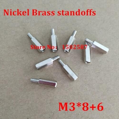100pcs M3*8+6 Nickel Plated Brass Standoff Spacer Male Female Silver Spacing Screw PCB Board Brass Threaded spacer hex spacer