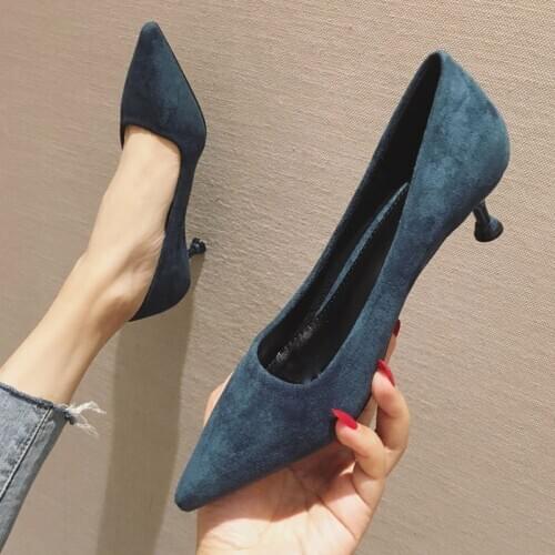 2021 new pointy high heels womens thin heels all kinds of shallow mouth single shoes middle heel womens work shoes increase